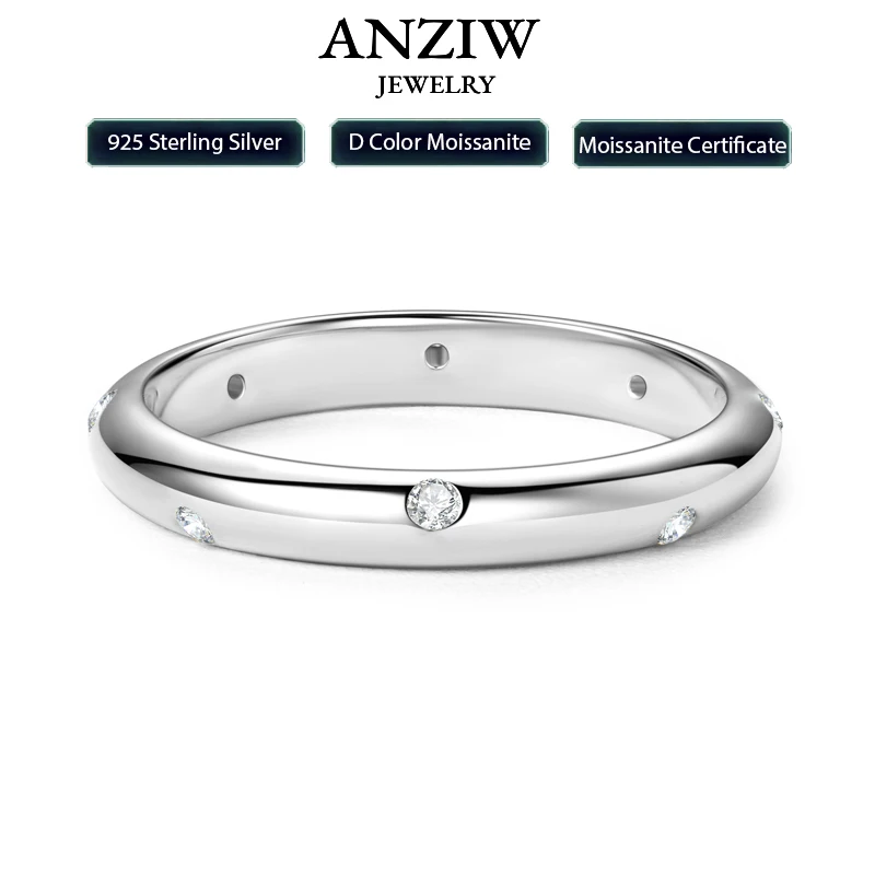 

ANZIW 925 Sterling Silver Ring 18k Gold Plated D Color Round Moissanite Ring Promise Bands for Women Daily Jewelry Certificate