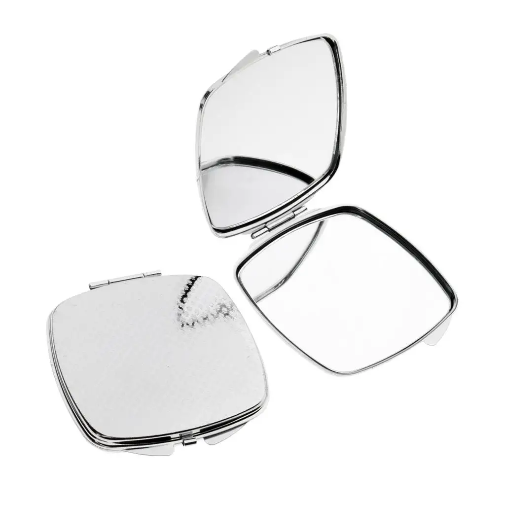 Fashion Womens 2Pcs Square Round Metal Folding Compact Travel Pocket Beauty Makeup Mirror Set