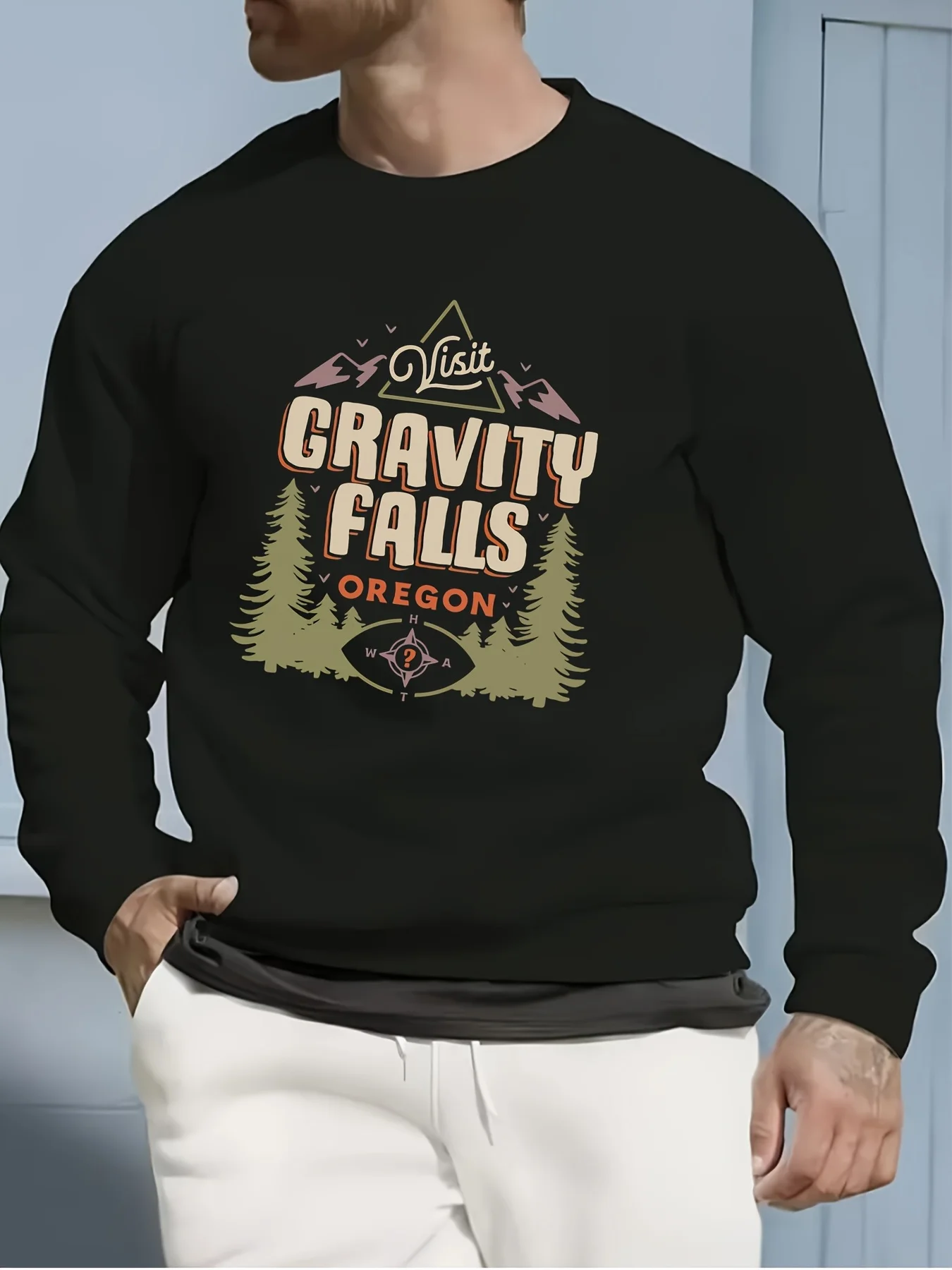 سويت شيرت برقبة دائرية برسومات جبلية للرجال والنساء - طباعة Gravity Falls National Park