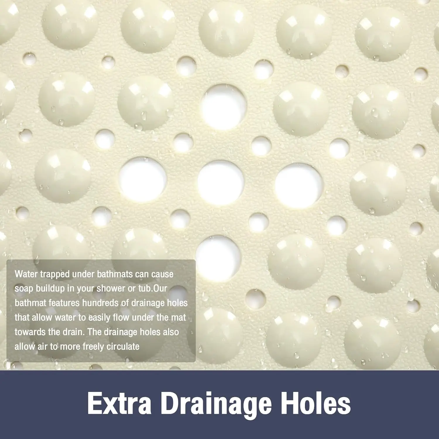 1pc Square PVC Bath Mat, 21x21in, Non-slip Shower Mat with Draining Hole And Powerful Suction Cups, Anti-slip, Machine Washable