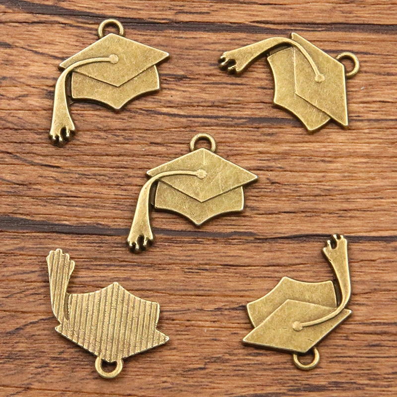 10PCS 22*24mm Metal Alloy Two Color Mortarboard Charms Graduation Season Pendant For Jewelry Making DIY Handmade Craft