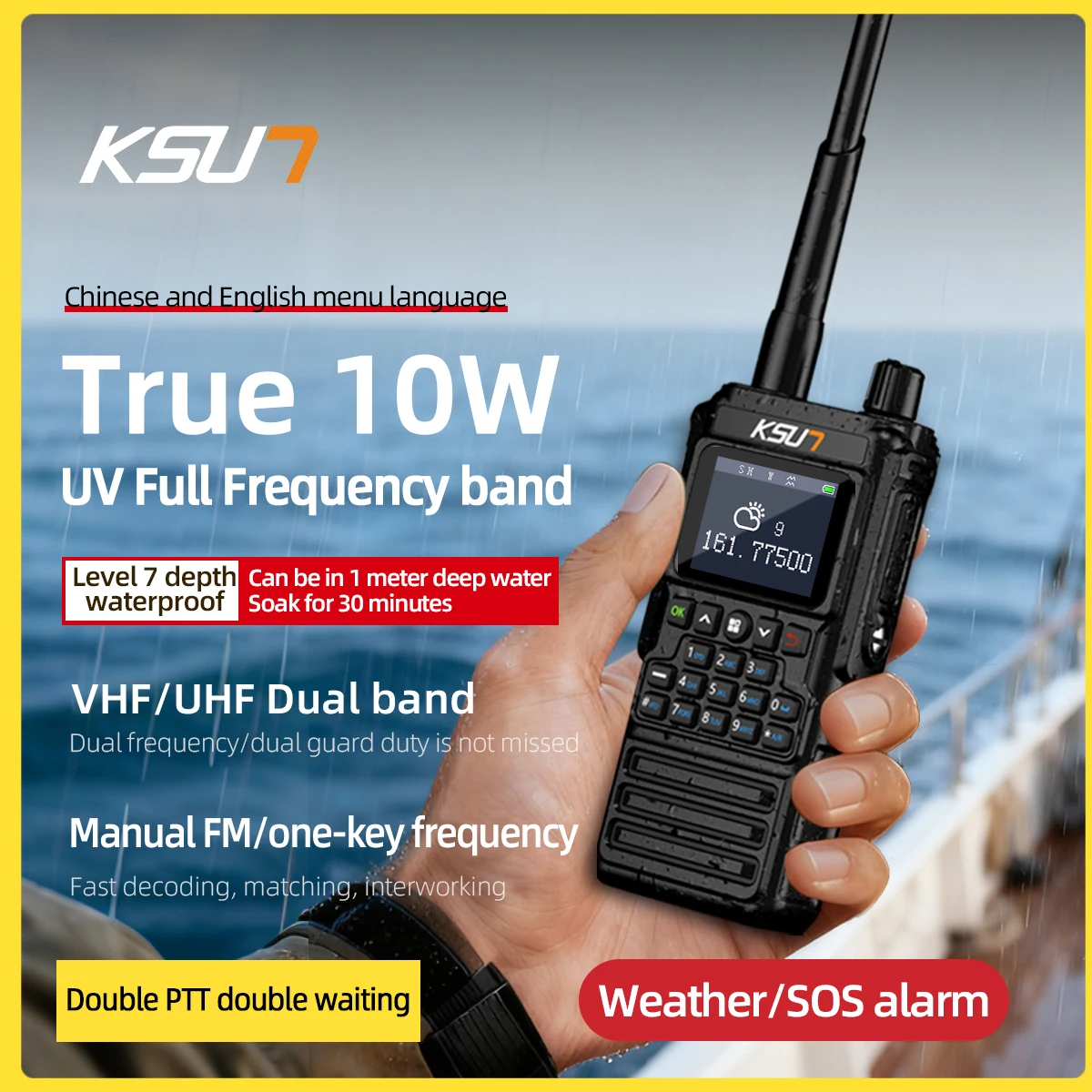 

IP67 Deep Waterproof Walkie Talkie Frenquency VHF/UHF Band Radio Professional Long Range Communication Walkie Talkie KSUT UV168P