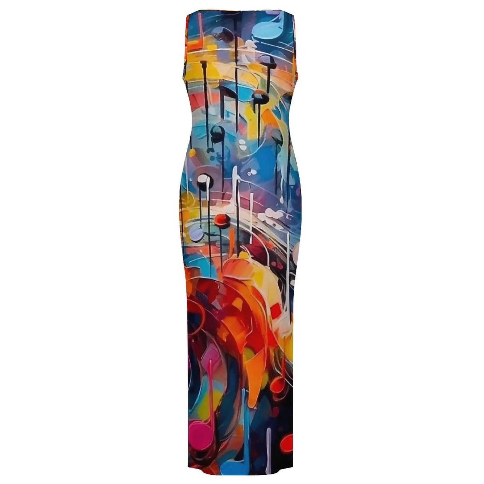 Colorful Music Note Bodycon Dress Summer Abstract Print Retro Maxi Dresses Women Sleeveless Design Aesthetic Dress Big Size 4XL