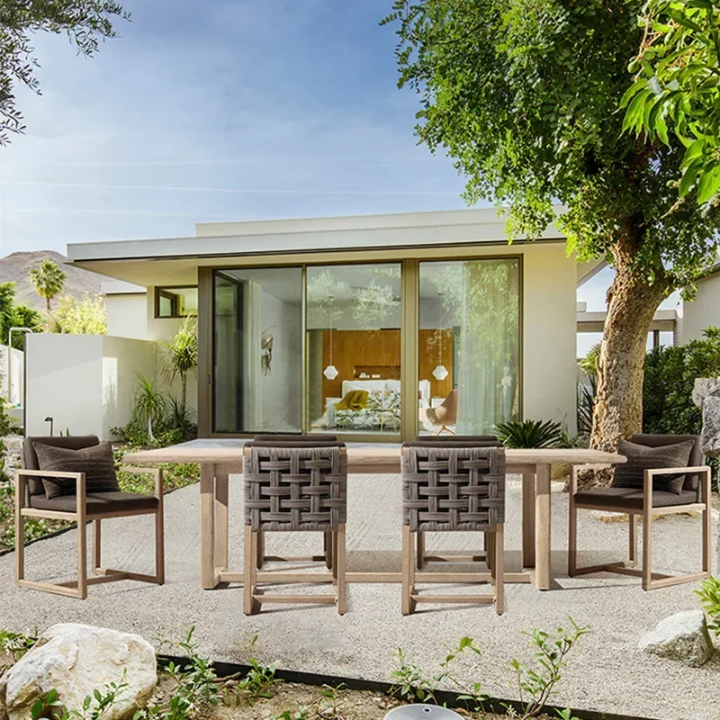Outdoor teak tables and chairs, courtyard balcony, outdoor furniture, garden rattan tables and chairs, two sets of approval