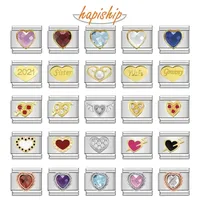 Hapiship New Popular Fashion Sweet Romantic Heart Love Charm Links Fit 9mm Stainless Steel Bracelet Making DIY Jewelry DJ383