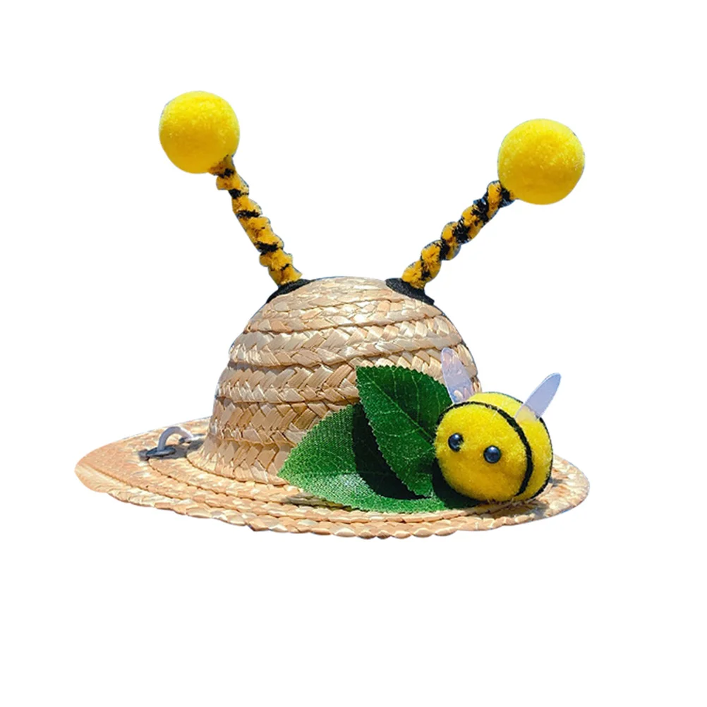 

Bee Decorated Straw Pet Hat Adjustable Elastic Fashion Sombrero For Dogs Cats Rabbits Pet Photo Prop Supplies Birthday Walking
