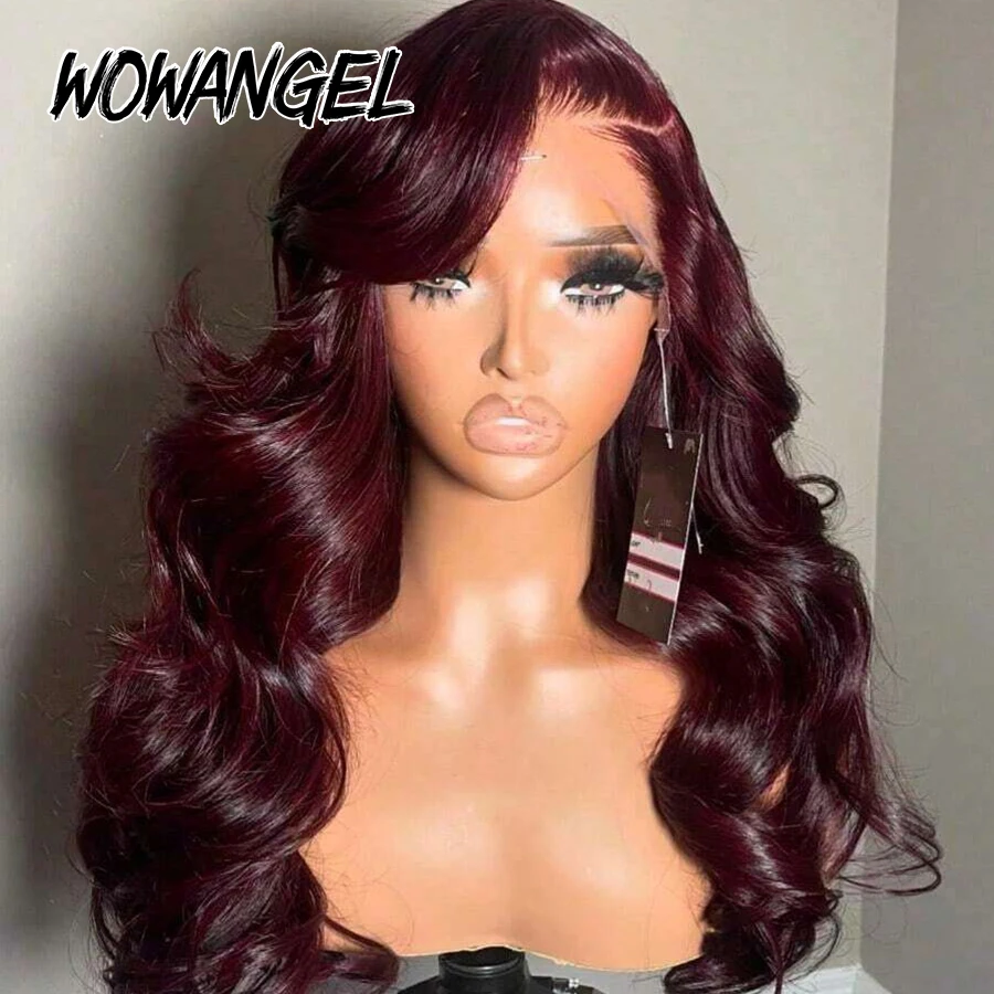 Dunkelburgunderrote, kleberlose Echthaarperücken für Frauen, 99j Rot gefärbte, sofort tragbare Body-Wave-Perücke, 13x6 HD Lace Frontal Echthaarperücken – Detail 5