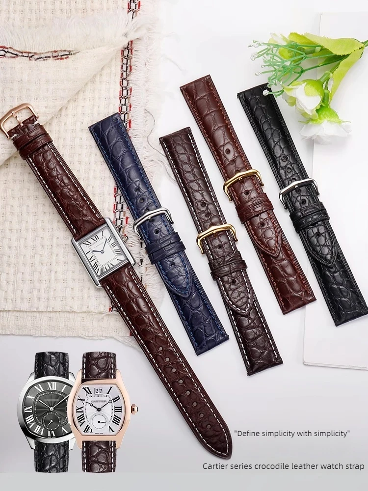 

Высококачественный ремешок для часов из крокодиловой кожи для Cartier Tank London Solo, мужской и женский ремешок для часов, браслет 17, 18, 19, 20, 21, 22, 23, 24 мм