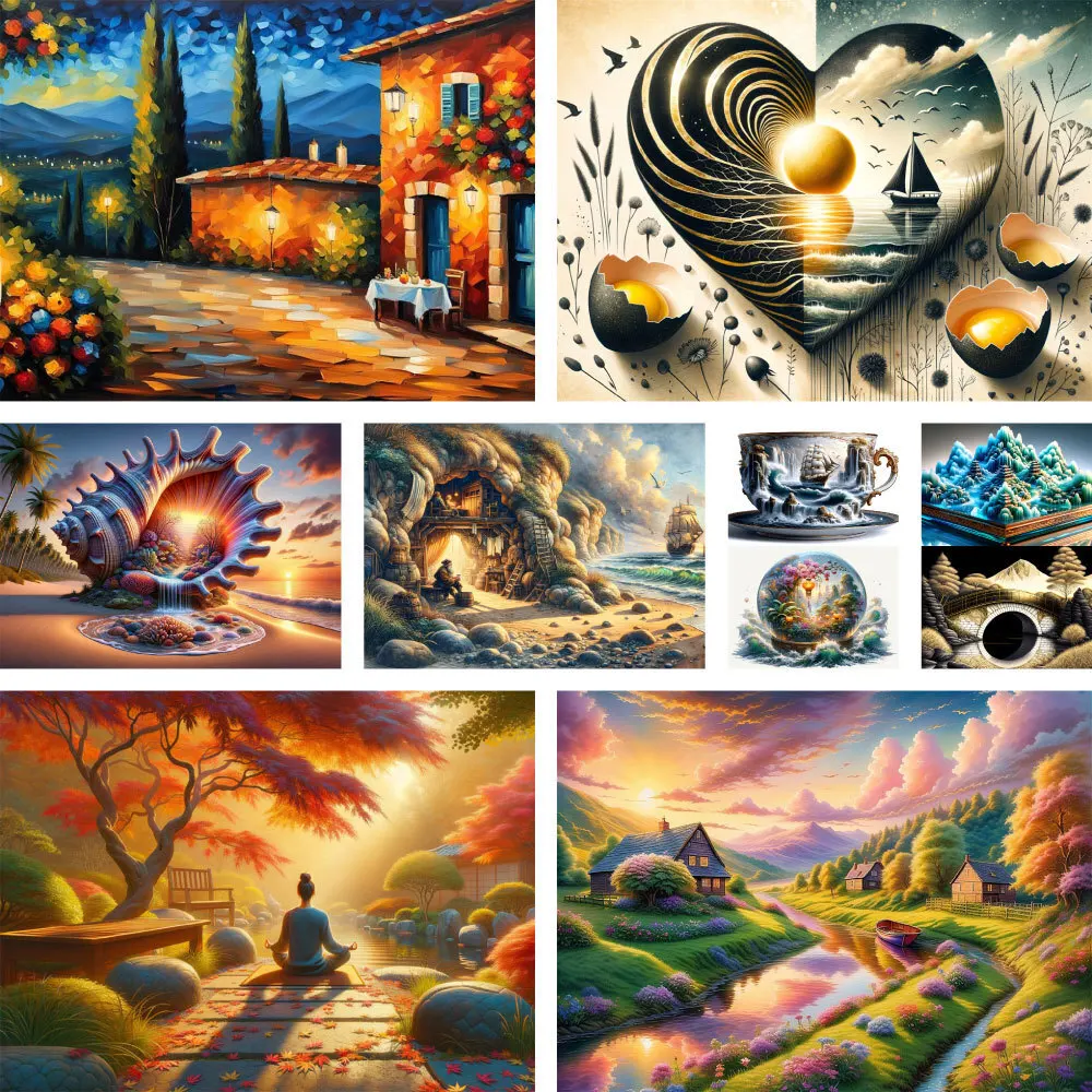 Wonderful Landscape Printed Fabric Cross Stitch DIY Embroidery Set Hobby Needlework Painting Knitting Floss For Adults Design