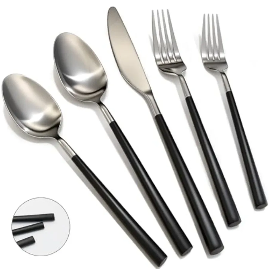 

Black 20-Piece Silverware Set with Resin Handle,Stainless Steel Flatware Set, Modern Cutlery Set, Service for 4, Dishwasher Safe