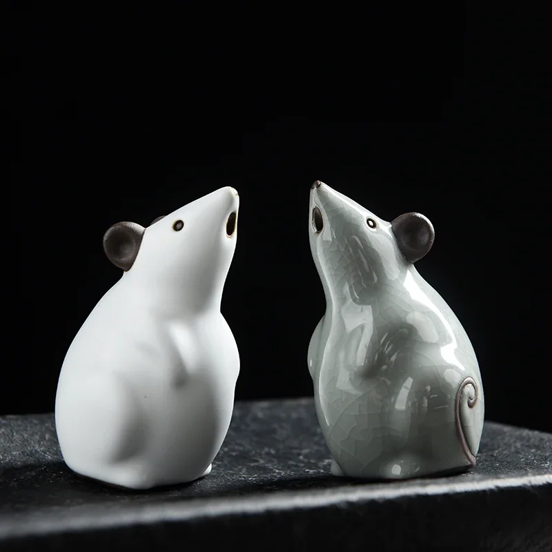 Mini Mouse Tea Pet, Handmade Chinese Animal, Cute Figurine, Desktop Crafts, Gongfu Accessories, Home Decoration