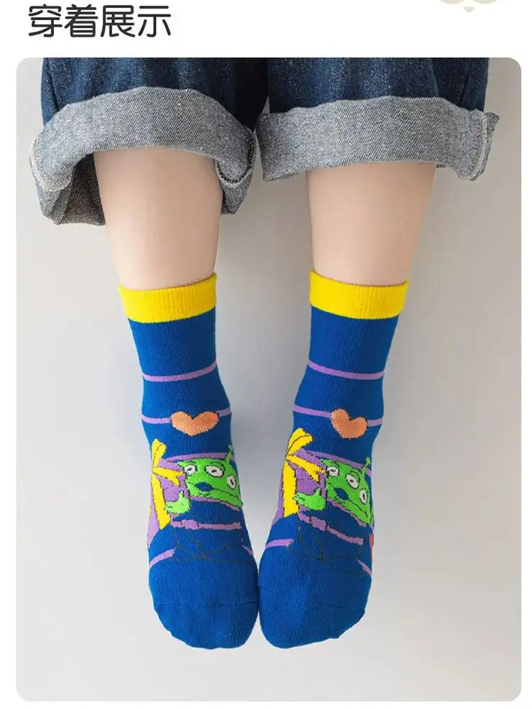 

5Pairs Cartoon Disney Alien Children Socks Kawaii Comfortable Cotton Middle Tube Socks Autumn Spring Summer Winter Boy Socks