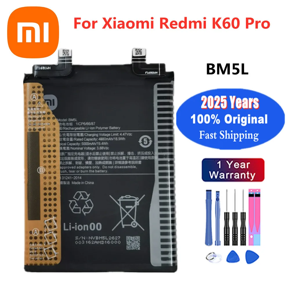 2025 Years BM5L BM5S BM5M 100% Original Battery For Xiaomi Redmi K60 / K60 Ultra / K60 Pro Phone Batteries + Free Tools