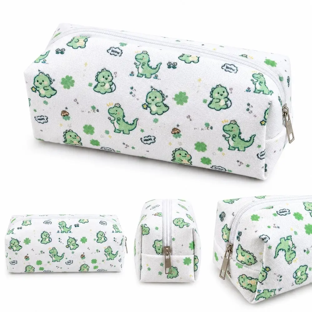 Dinosaur Pattern Dinosaur Pencil Case Metal Zipper Rectangular Shape Stationery Organizer Cute Style Large Capacity