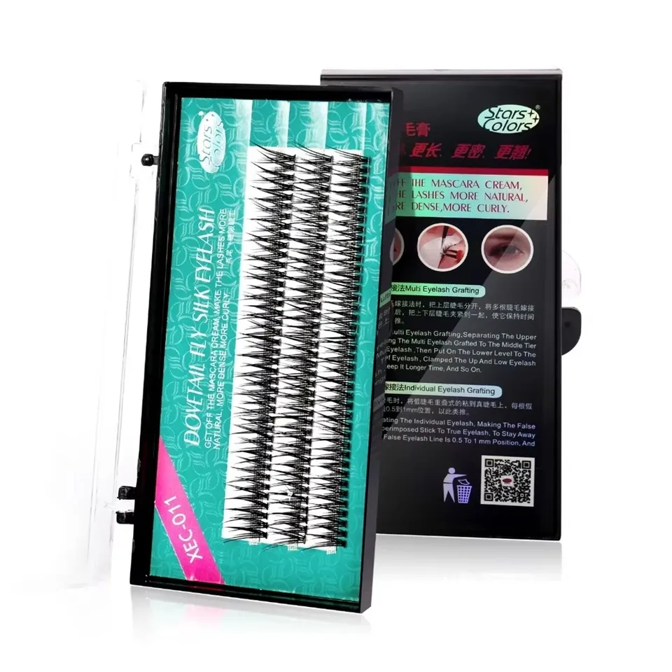 XEC-011 Pestañas Individuales Premoldeadas en Forma de V 10D Cola de Pescado, Racimos de Visón Sintético, Pestañas Postizas Naturales y Densas, Paquete de Cilios 5