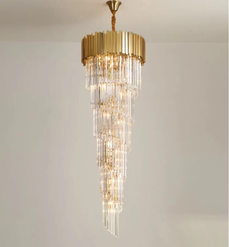 Hotel Theater Villa Large Chandelier Lighting Luxury Stainless Steel Multi-layer Top Long Crystal Lamp Living Room Lustres
