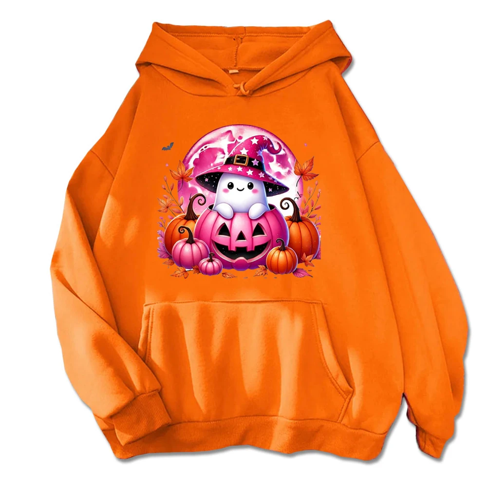 Fun & Festive Halloween Fashion -  with A Playful Ghost Riding A Pumpkin Hoodies Unisex Autumn Streetwear Tops Ropa Mujer