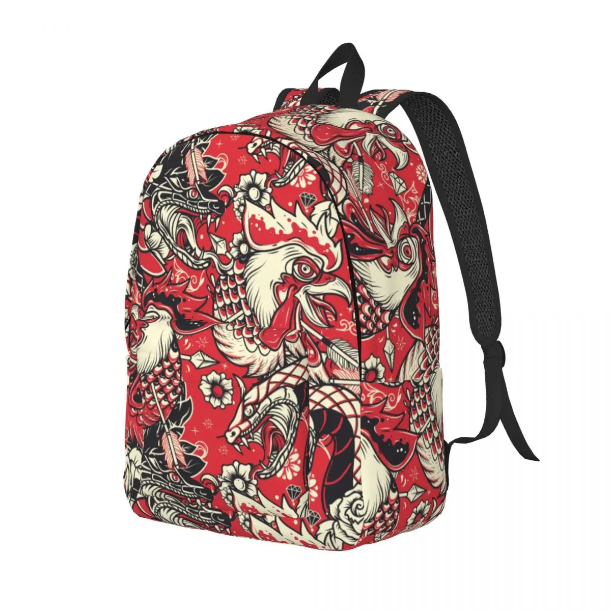 Old School Snake And Rooster Head Tattoo Pattern Backpack Male School Student Backpack Female Large Capacity Laptop Backpack