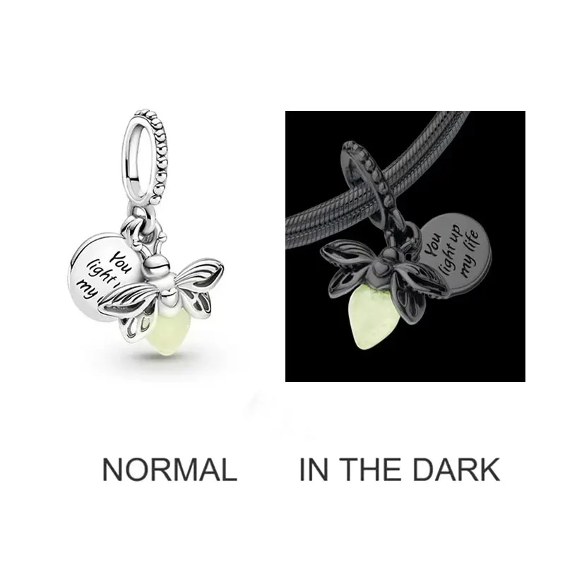 New 925 Silver Glow Firefly Charm Bead Pendant Suitable for Pandora DlY Beaded Bracelet Women's Fashion Jewelry