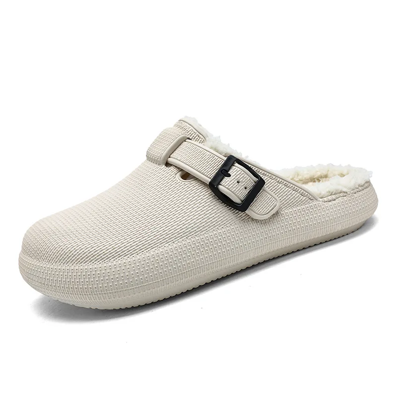 Sepatu wanita musim dingin, sandal wanita dan pria rumah, sandal Platform anti selip, sandal hangat bulu berbulu, sandal dalam ruangan kamar tidur, sepatu katun