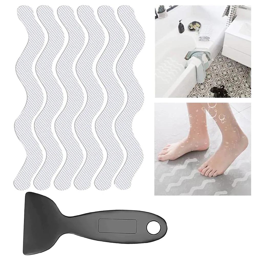 Bathroom Non-Slip Sticker PEVA diamond texture wave shape, suitable for bathrooms, swimming pools stairs， with a plastic spatula