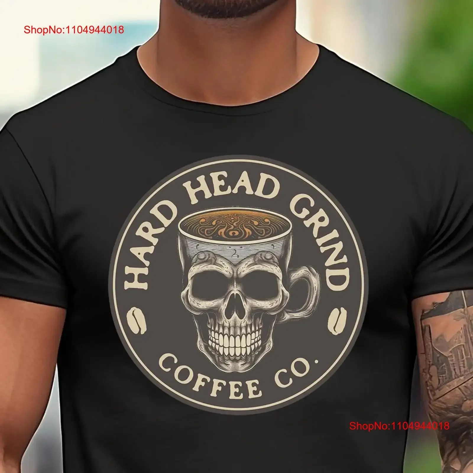 

Skull Coffee T Shirt Hard Head Grind Co Men's Classic vintage Washed fashion graphic Slightly Stretched Top For Everyday Wear