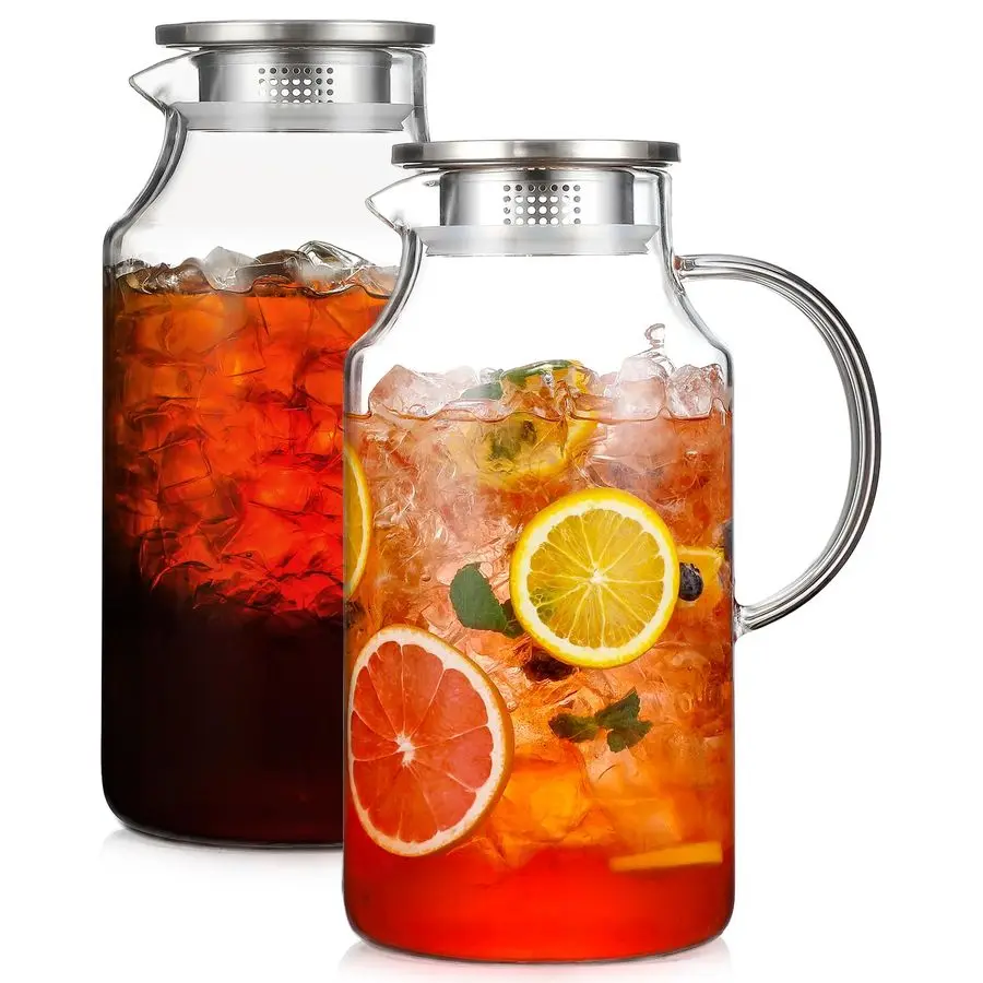 

Pack 1 Gallon thickened Glass Pitcher with Lid and Spout, Borosilicate Glass Carafe for Hot Cold Drink, Water Pitchers for Fridg