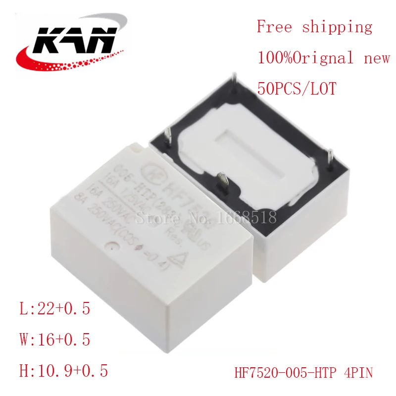 

Free shipping 50pcs Power relay HF7520-005-HTP HF7520-005 HTP 5VDC 16A 250VAC 4PIN Original New