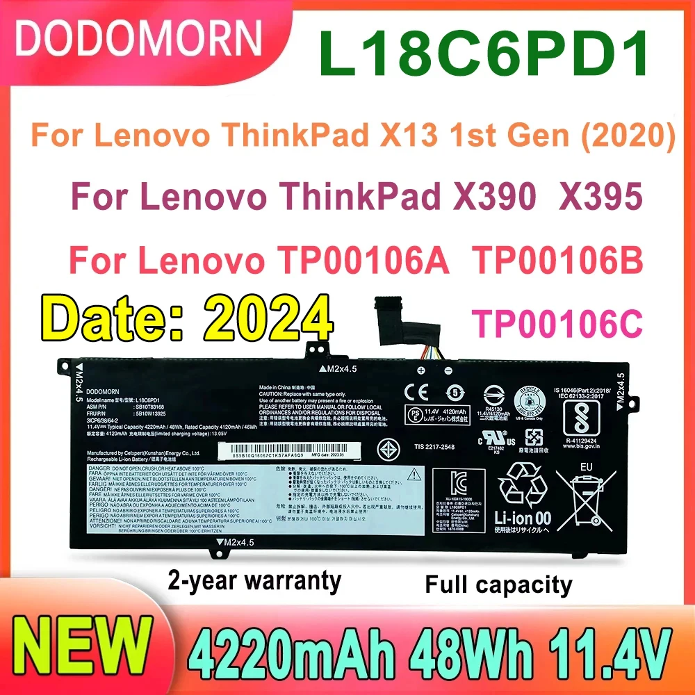 بطارية لاب توب DODOMORN لينوفو ، ثينك باد X390 ، X395 ، X13 ، الجيل الأول ، TP00106A ، TP00106B ، TP00106C ، L18C6PD1 ، بطارية لاب توب