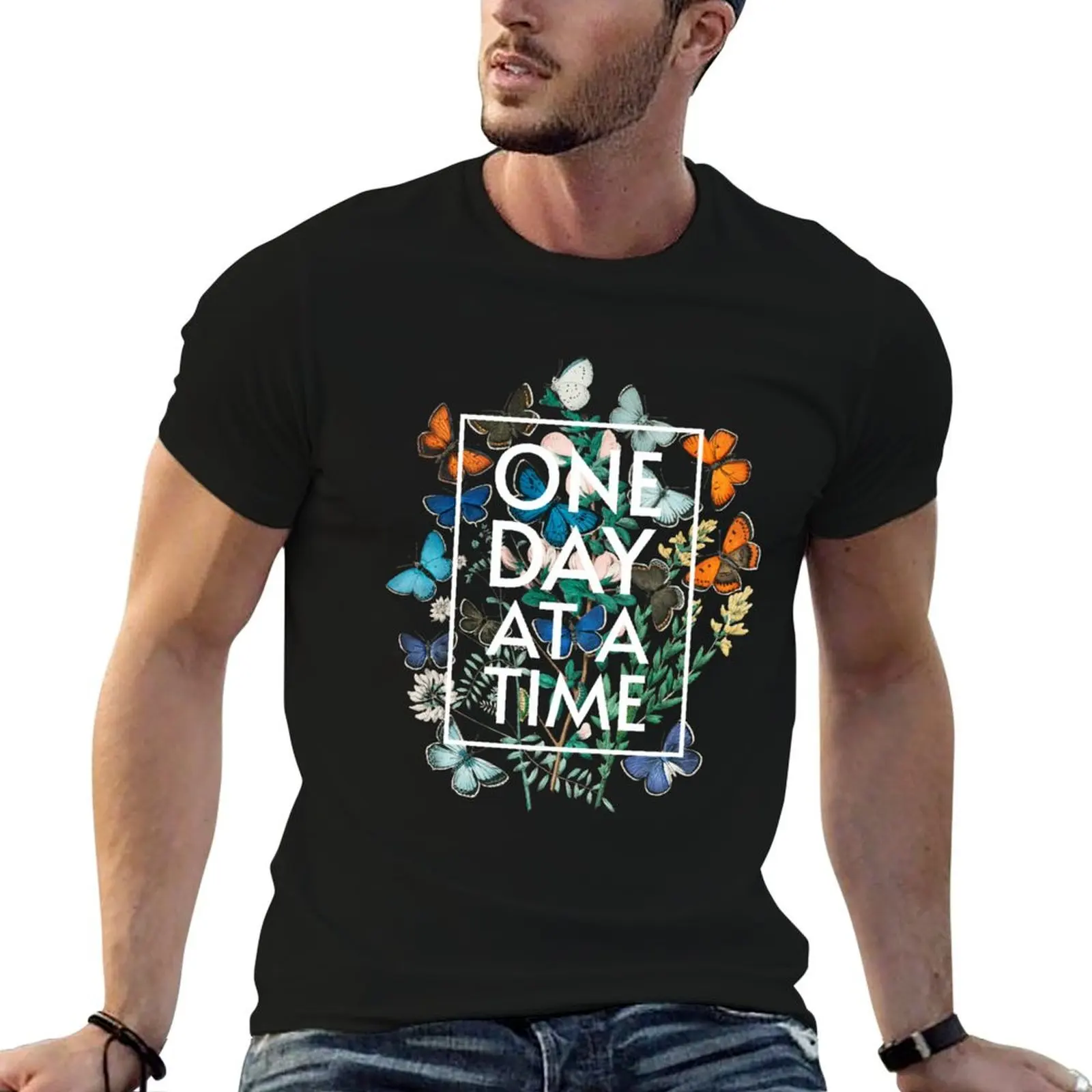 One Day At A Time Floral Butterflies T-Shirt aesthetic clothes custom shirt t shirts for men graphic