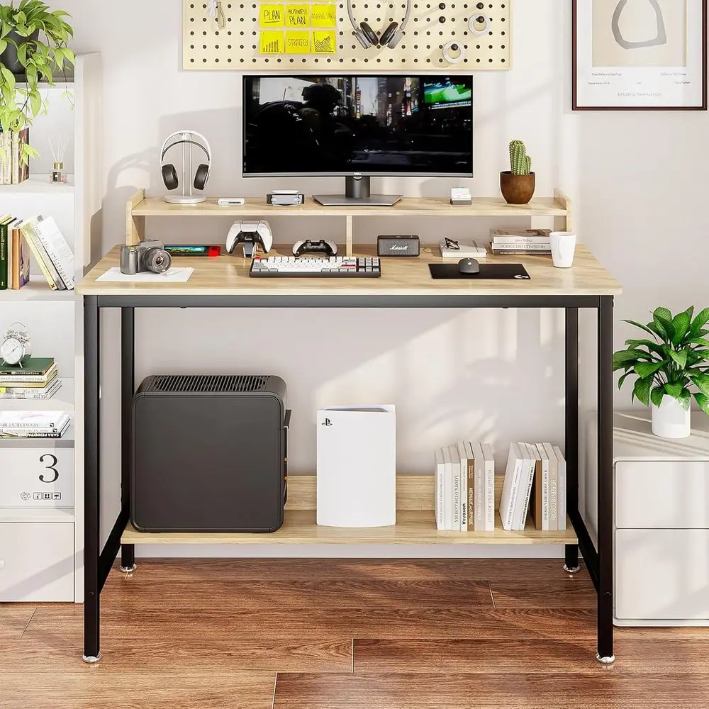Scrivania moderna per computer in legno naturale con contenitore, 43 pollici, perfetta per piccoli spazi e PC da ufficio