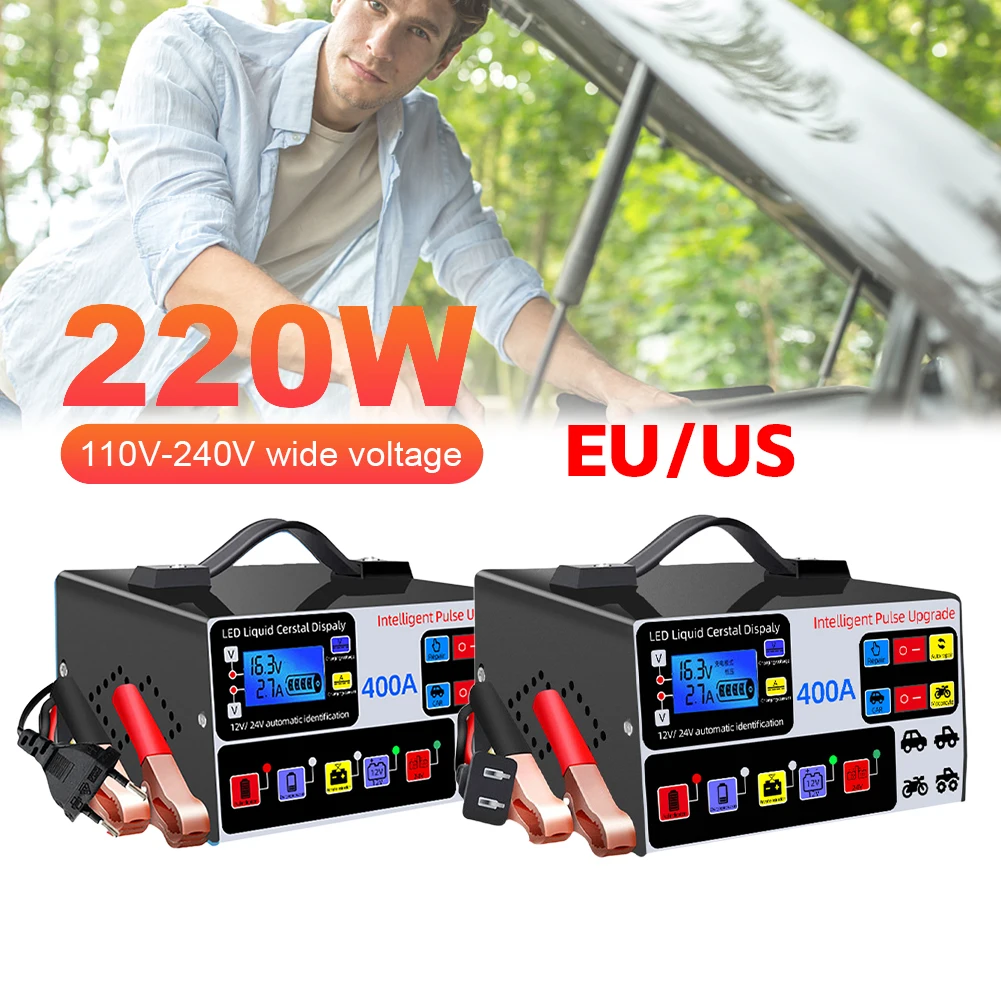 

400A Intelligent Pulse Repair Charger Heavy Duty Smart Battery Charger LCD Display Five-Stage Full Automatic Car Battery Charger