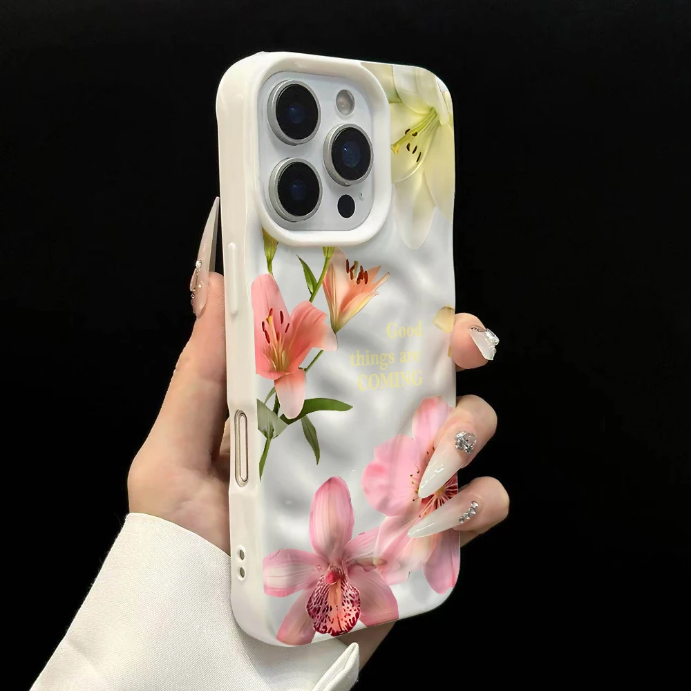 Lily Aquarell-Stil Kunst Handyhülle für iPhone 17 16 15 14 13 12 11 Pro Max 14 Plus 17Air Falten-Wellen Weiche Silikon-Schutzhülle – Detail 8
