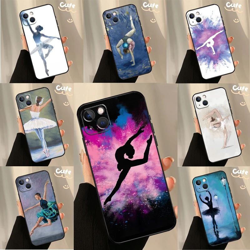 Gymnastics Oil Painting Cover For iPhone 12 11 13 14 15 16 Pro Max Mini Plus  XS Max X XR Phone Case