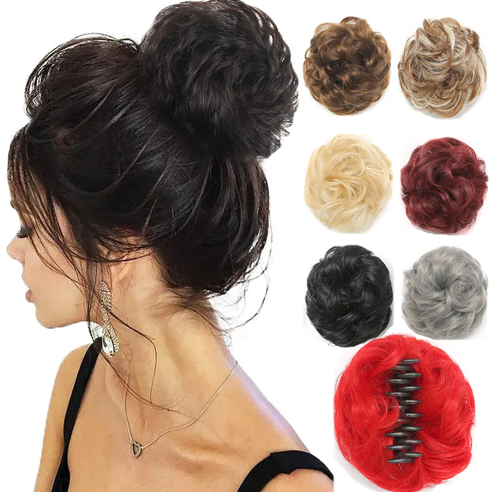 

Jeedou Synthetic Claw Clip in Messy Bun Hair Scrunchies Ponytail Curly Hair HairPiece for Women Girl Tousled Updo Bun