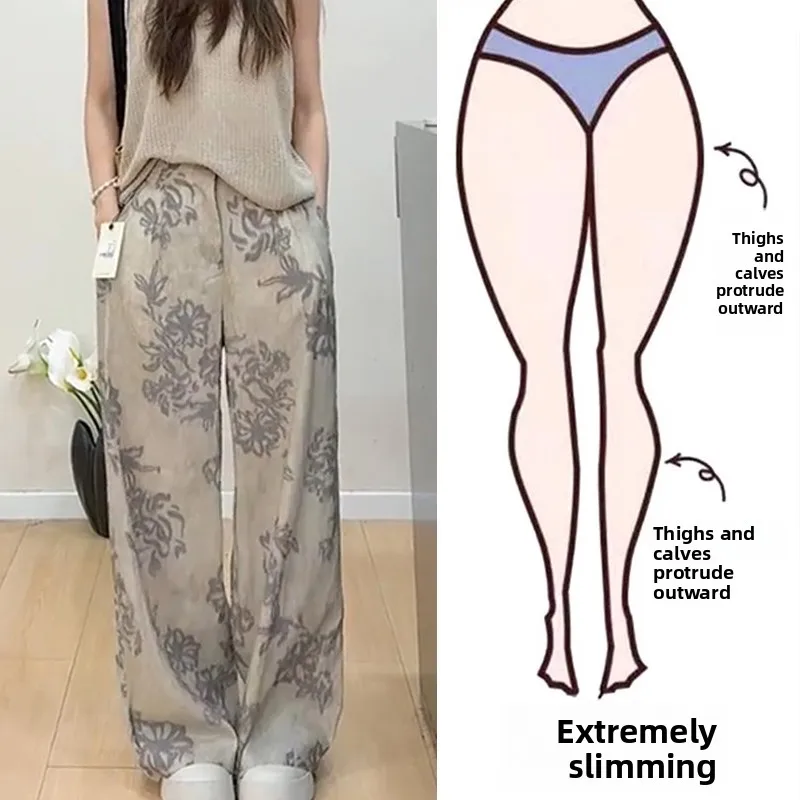 

Retro Chinese Style Wide Leg Pants Summer Thin New Large Size Casual Floor Length Printed Loose Fit High Waist Pants