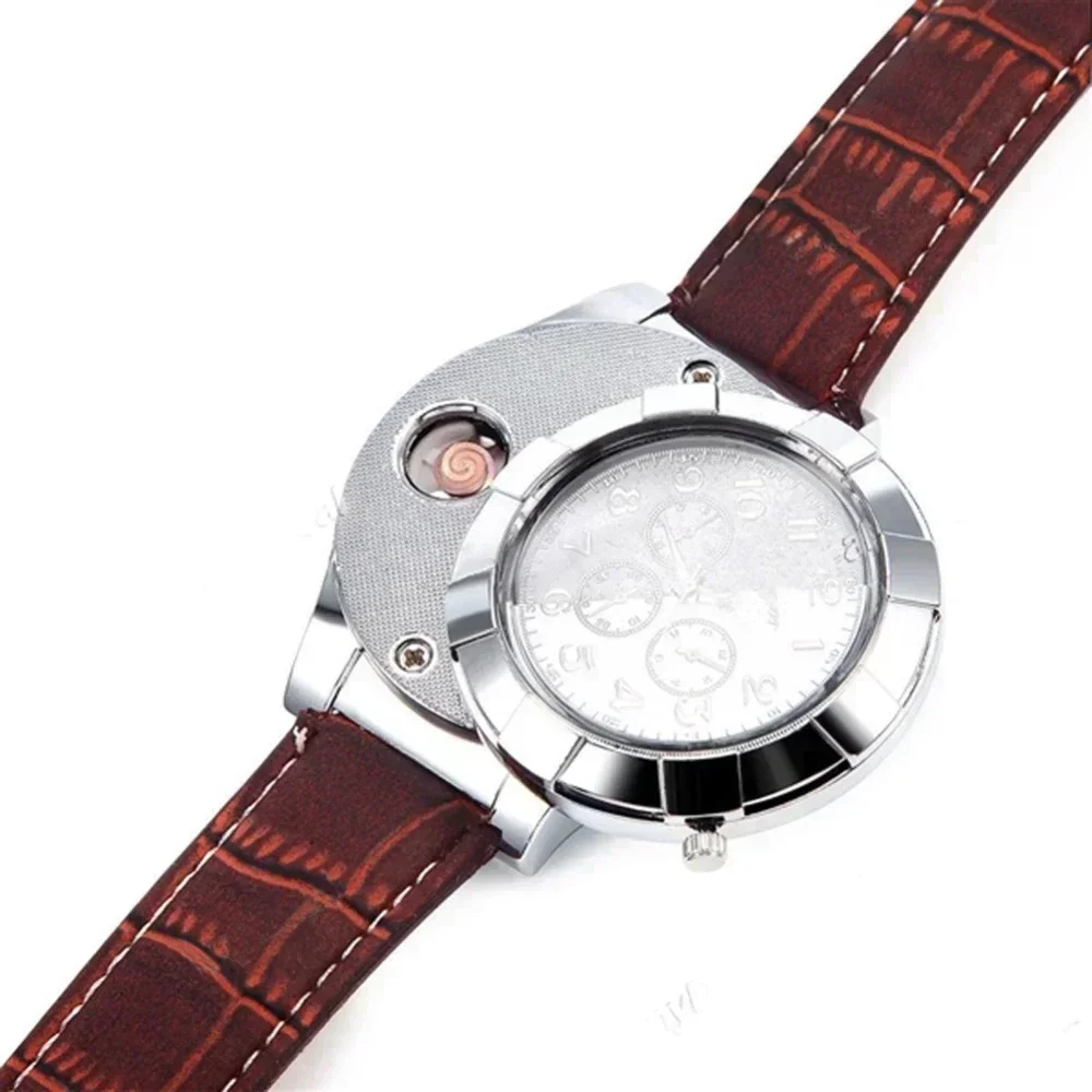 Silent Heating Wire Quartz Electronic Watch Lighter Metal Multifunction Cigarette Lighter USB Charging Silicone Watch Men's Gift view 4