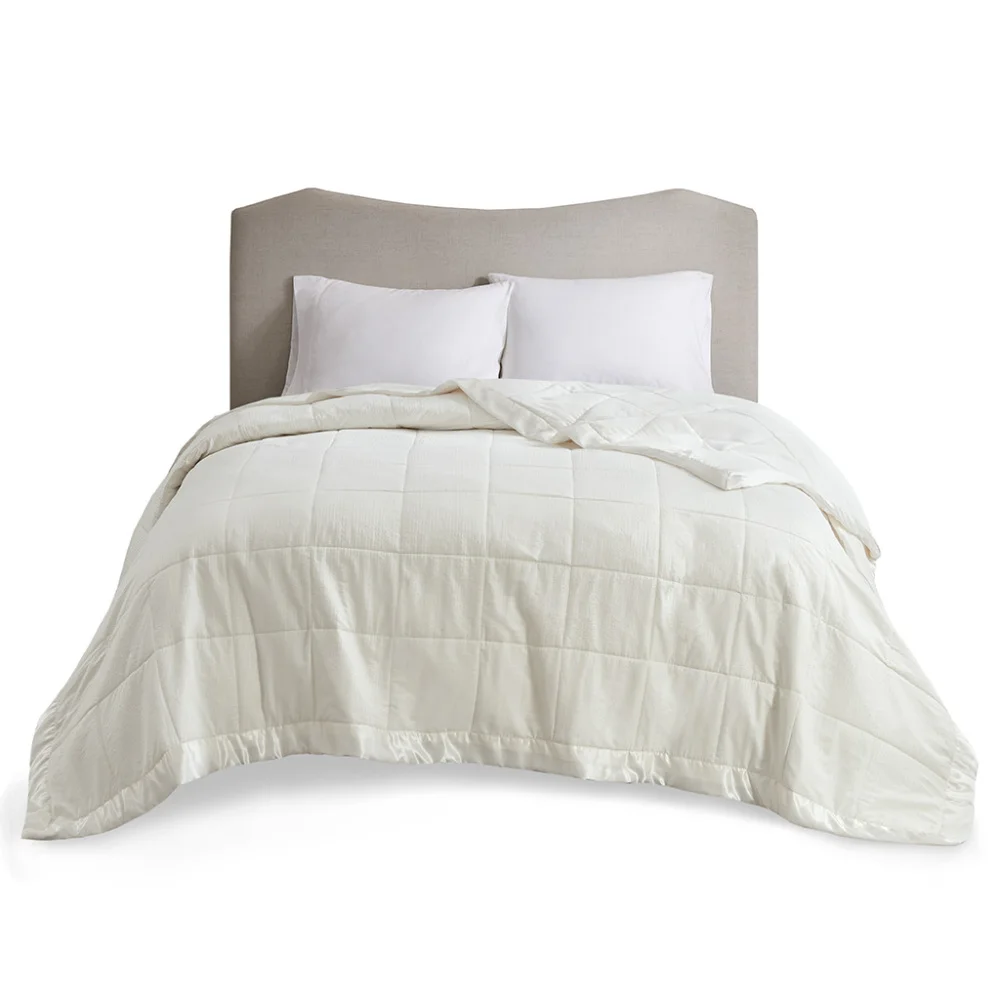 Ivory White Extra Large Down Alternative Blanket, Filled with Premium Down, Comfortable and Durable, Ideal for Sofas or Lounge Chairs. Satin Trim, Available in Standard/king Sizes.