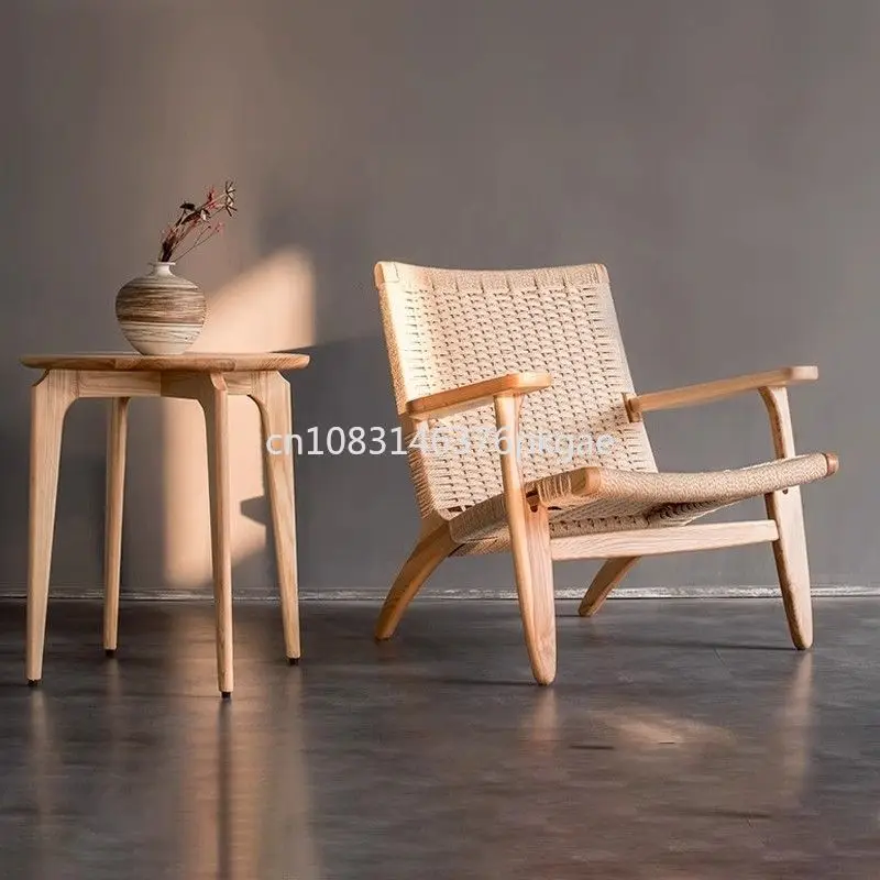 Solid Wood Rattan Sofa Chair Living Room Armchair Home Leisure Rope Backrest Simple Modern Lazy Rocking Chair Furniture