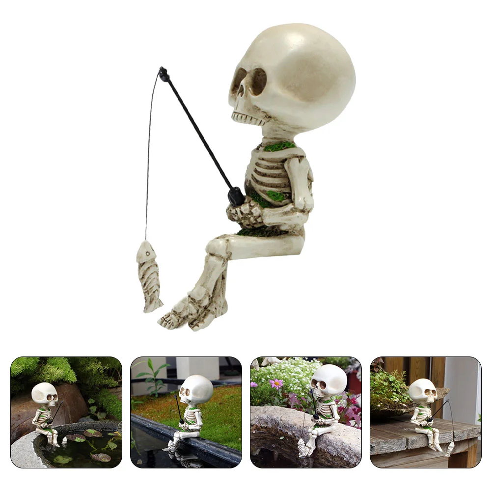 

Skull Statue Decor Resin Figurine Crafted Desktop Pond Landscape Sculpture Garden Decoration Halloween