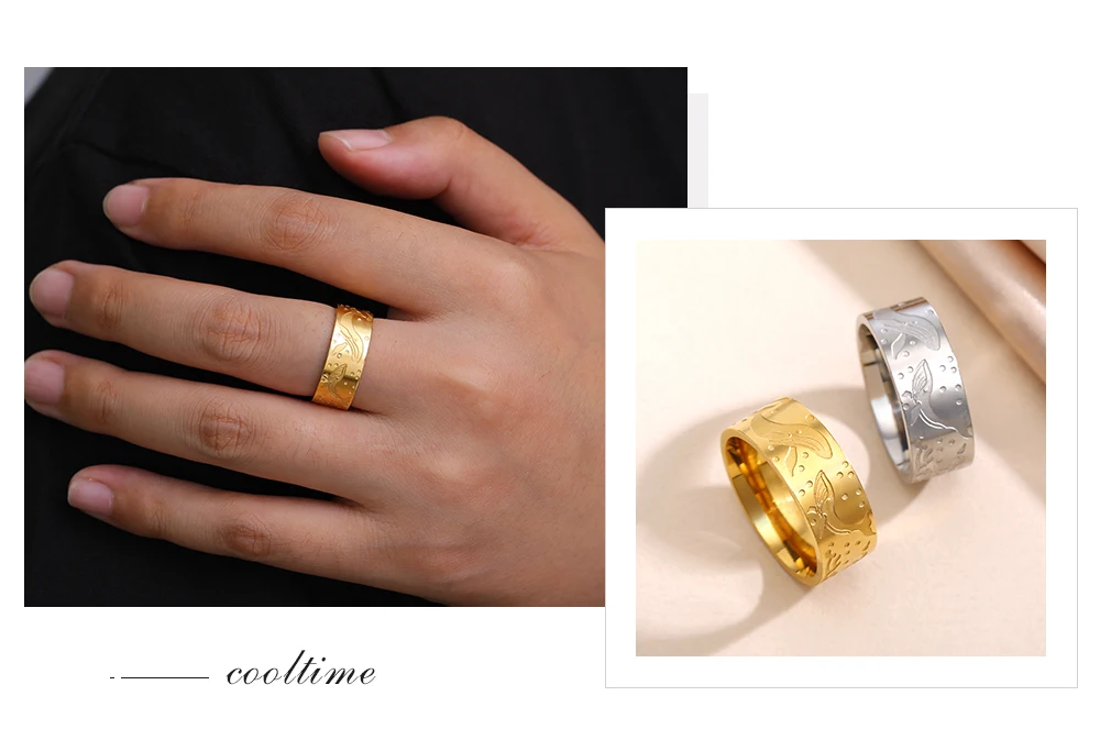 COOLTIME Wal Ringe für Frauen Männer Edelstahl Gold Farbe Mode Niedlichen Tier Finger Ringe Party Schmuck Geschenk – Detail 11