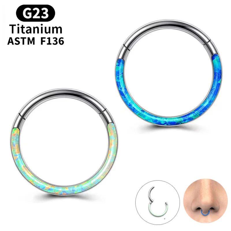 G23 Titanium Piercing Jewelry Front Opal Nose Rings Closed Ring Seamless Nose Ring Clicker Lip Ring For Women Cartilage Earring