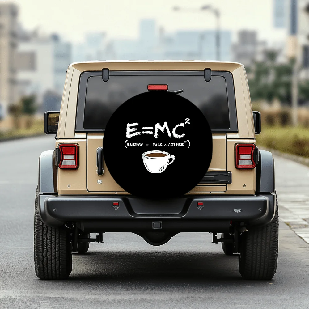 E=MC2 Fun Coffee Pattern 30/34 Inch Multi-Function Tire Cover, Suitable For Jeeps, Trailers, RVs, SUVs, Trucks, Campers And Vari