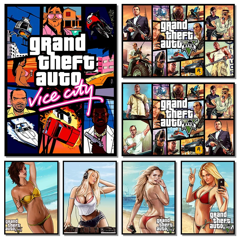 Classic Video Game Grand Theft Auto Poster Canvas Paintings GTA 5 Wall Picture Print For Gamer Living Room Home Decor Frameless