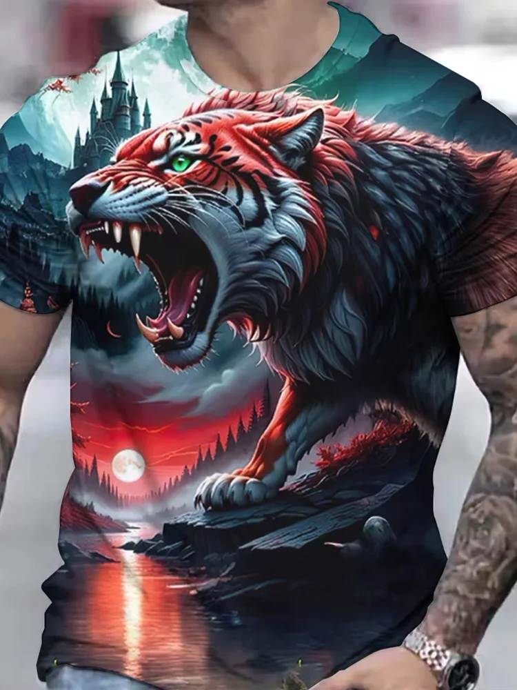 

Футболка с принтом тигра, мужские рубашки с 3D животными, летние мужские пуловеры с короткими рукавами, футболки большого размера, повседневные топы, футболки, мужская одежда