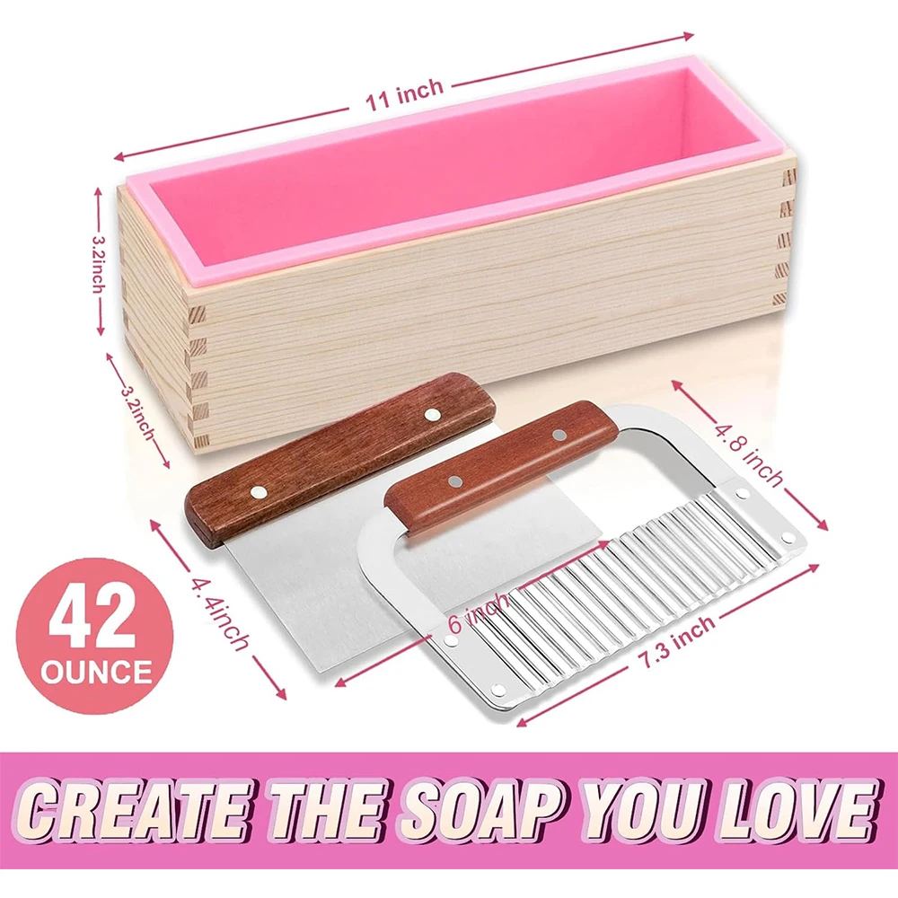 Rectangular Handmade Soap Molds Kit with Cutter DIY 42 Oz Flexible Silicone Wooden Box Soap Mold Mermaid Fish Tail Mold Gifts