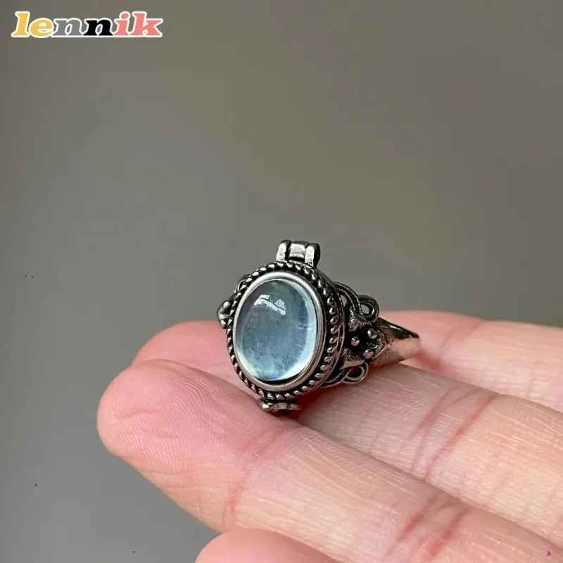 2025 Personalized Light Luxury Light Blue Crystal Pinky Ring, Niche Unique Open Design, European Retro High-end Ring for Women