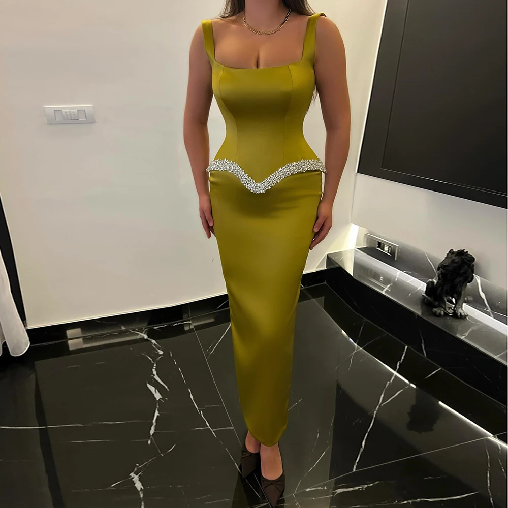 

Прямые вечерние платья по индивидуальному заказу, платье для выпускного вечера без рукавов с квадратным воротником до щиколотки, простое модное вечернее платье с открытой спиной и кристаллами