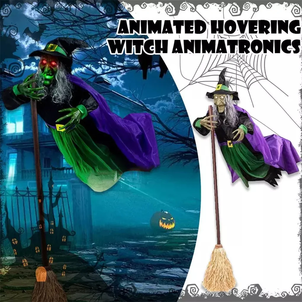 Flying Witch Outdoor Decor Spooky Flying Witch Decorations with Sounds Lights for Outdoor Halloween Yard for Garden for Indoor