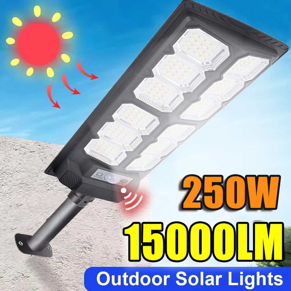 250W Solar Street Light Outdoor Dusk to Daw Solar Lamp With Motion Sensor Remote Control Solar Garage Lights for Garden Yard